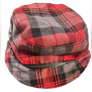 Coach Plaid  Bucket Hat Red/Grey/Black Size PS Leather Trim Bow